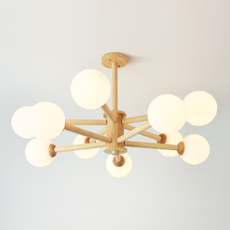 Wood Globe Chandelier Pendant Light Simple Style Hanging Light Fixture