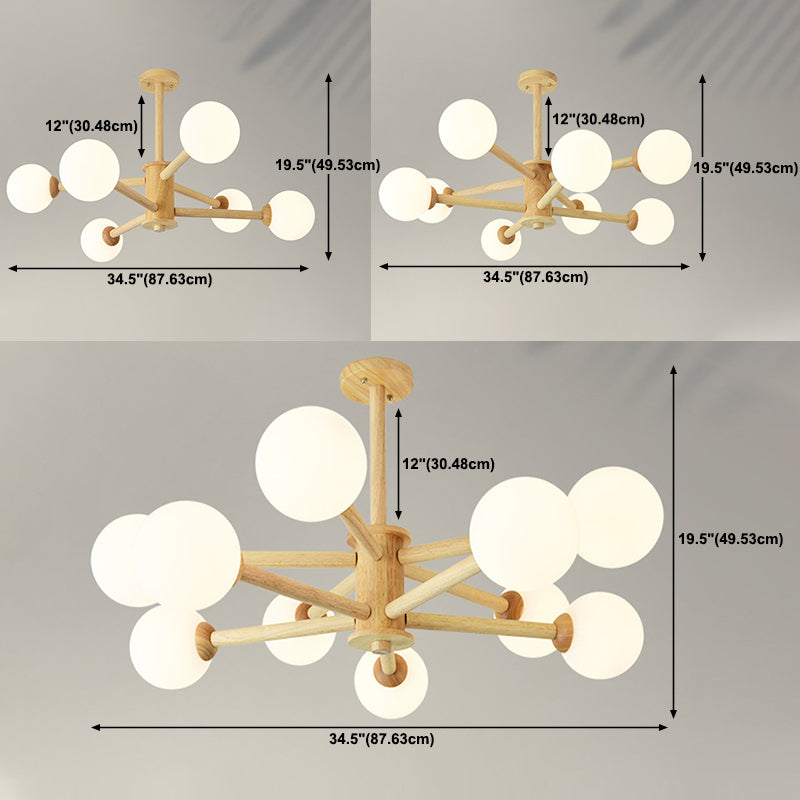 Wood Globe Chandelier Pendant Light Simple Style Hanging Light Fixture