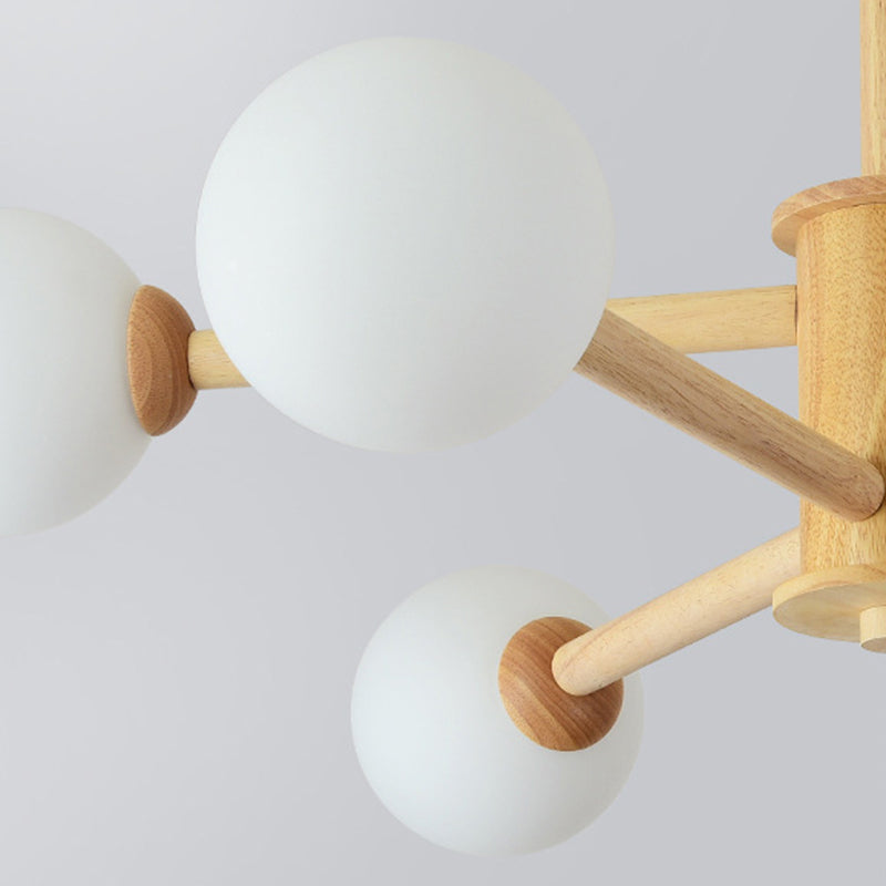 Wood Globe Chandelier Pendant Light Simple Style Hanging Light Fixture