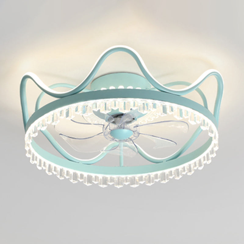 Kids Style Crown Shape Ceiling Fan Lights Metal 2 Light LED Flush Lights