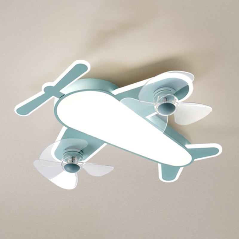 Kids Style Airplane Shape Ceiling Fan Lights Metal 5 Light LED Flush Lights