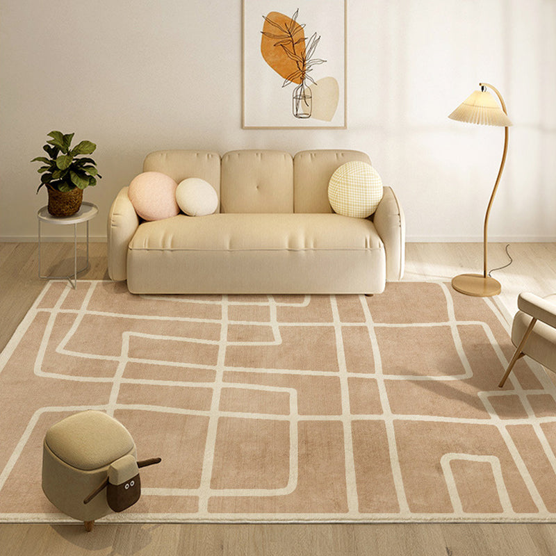 Apricot Irregular Pinstripe Rug Polyester Casual Rug Washable Rug for Living Room