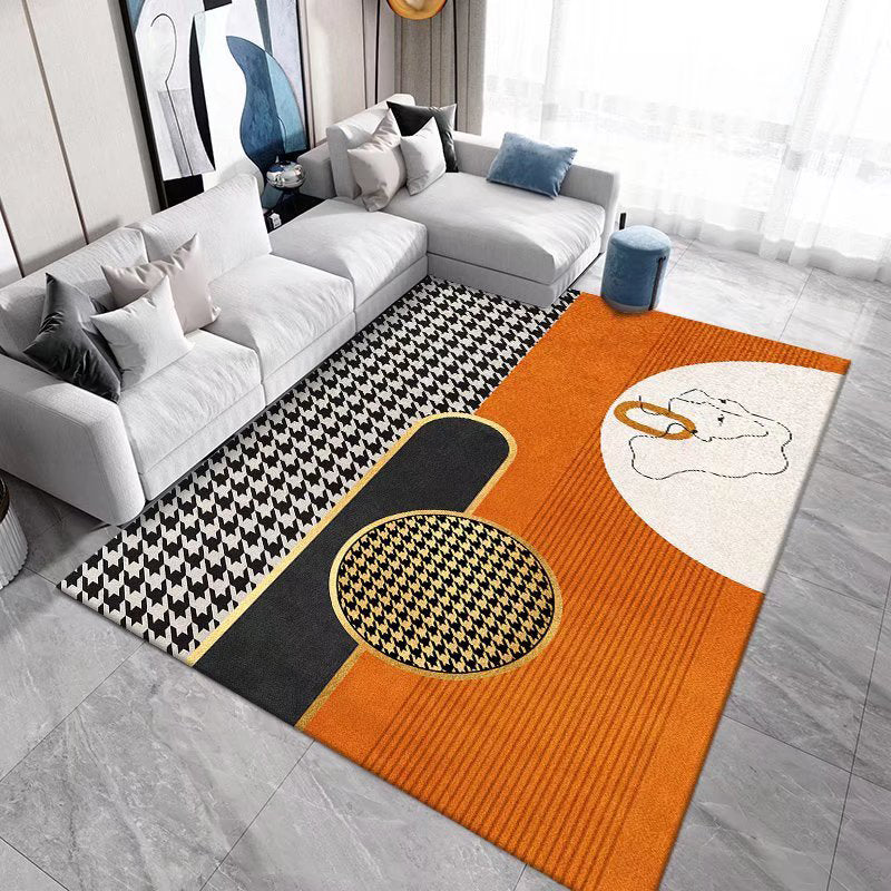 Black Modern Rug Polyester Geometric Patterns Rug Washable Rug for Living Room