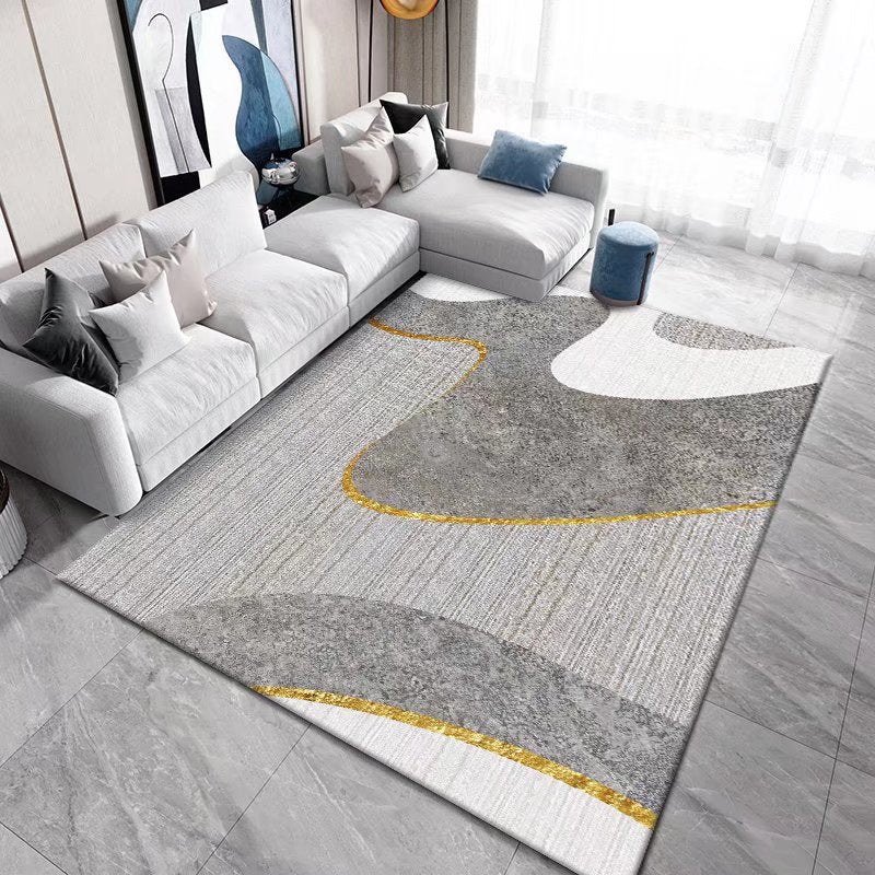 Black Modern Rug Polyester Geometric Patterns Rug Washable Rug for Living Room