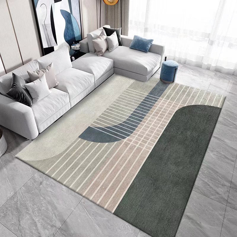 Black Modern Rug Polyester Geometric Patterns Rug Washable Rug for Living Room