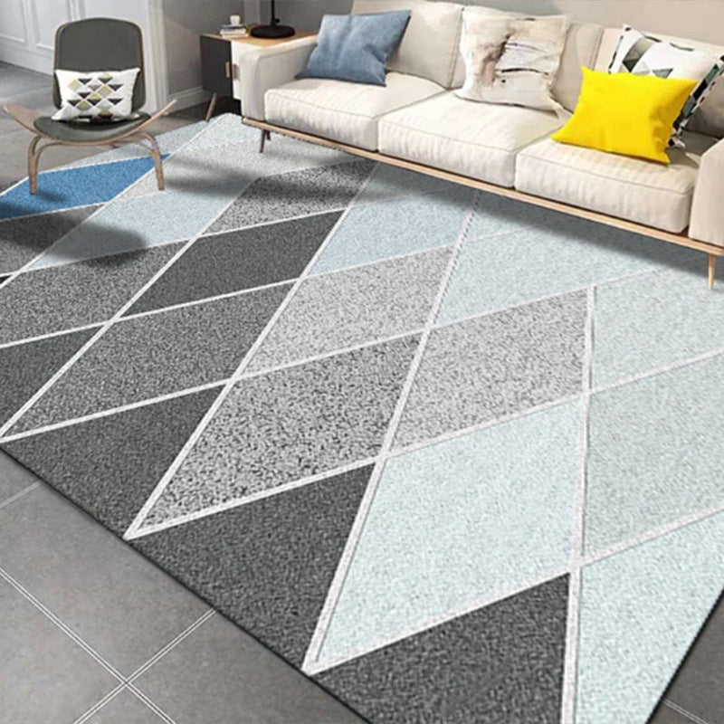 Dark Gray Diamond Print Rug Polyester Simple Rug Stain Resistant Rug for Drawing Room