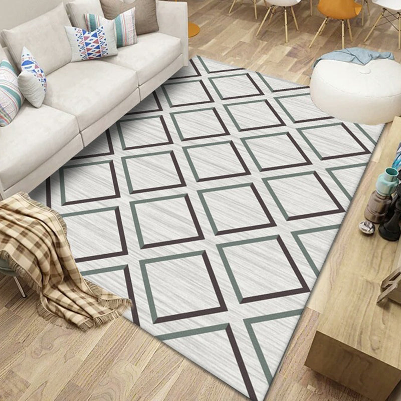 Light Gray Modern Rug Polyester Rhombus Indoor Rug Washable Rug for Drawing Room