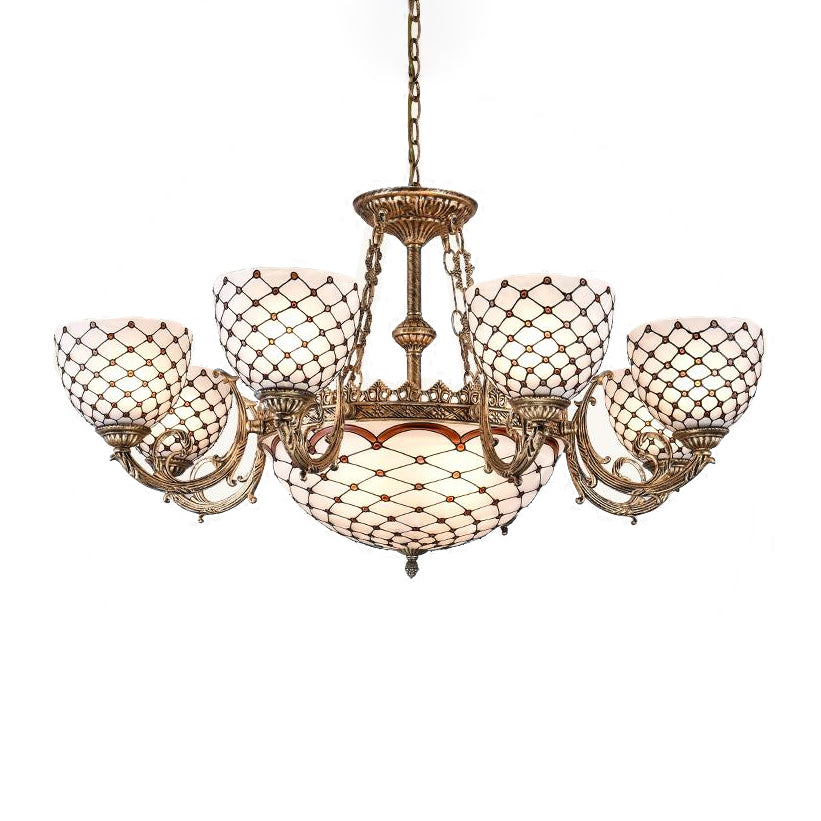 Lampadario perline di vetro colorato in stile tiffany 3/5/9 luci ciondoli sospesi in ottone antico, largo 23 "/24.5" /31,5 "