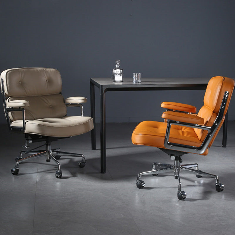 27.16" L x 25.98" W x 36.22" H Genuine Leather Arm Chair with Wheels for Bedroom