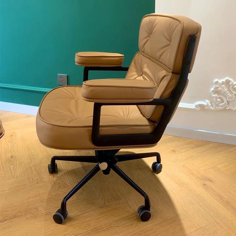 27.16" L x 25.98" W x 36.22" H Genuine Leather Arm Chair with Wheels for Bedroom