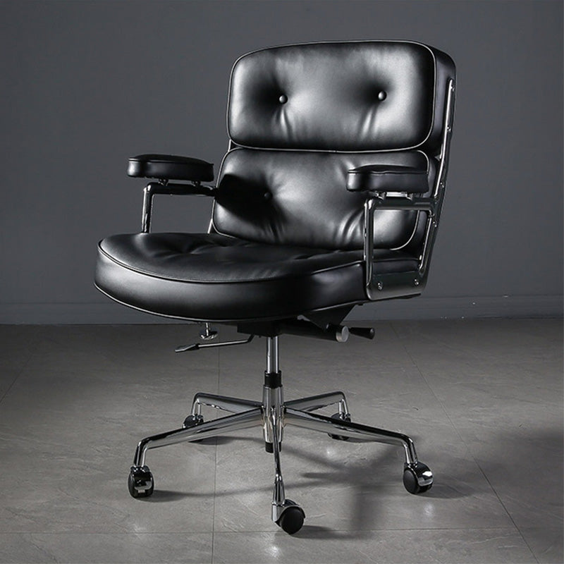 27.16" L x 25.98" W x 36.22" H Genuine Leather Arm Chair with Wheels for Bedroom