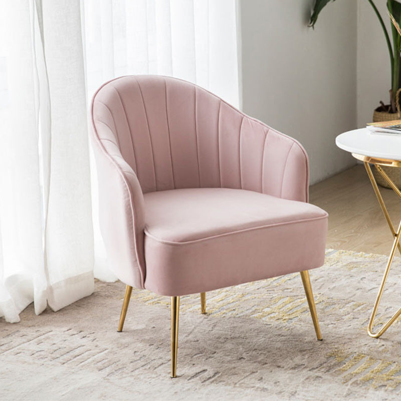 24.4"Wide Velvet Sloped Arms Barrel Chair with Basic Four Legs and Sewn Pillow Back