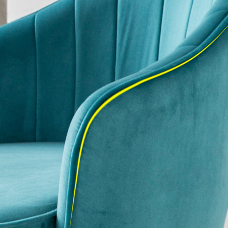 24.4"Wide Velvet Sloped Arms Barrel Chair with Basic Four Legs and Sewn Pillow Back