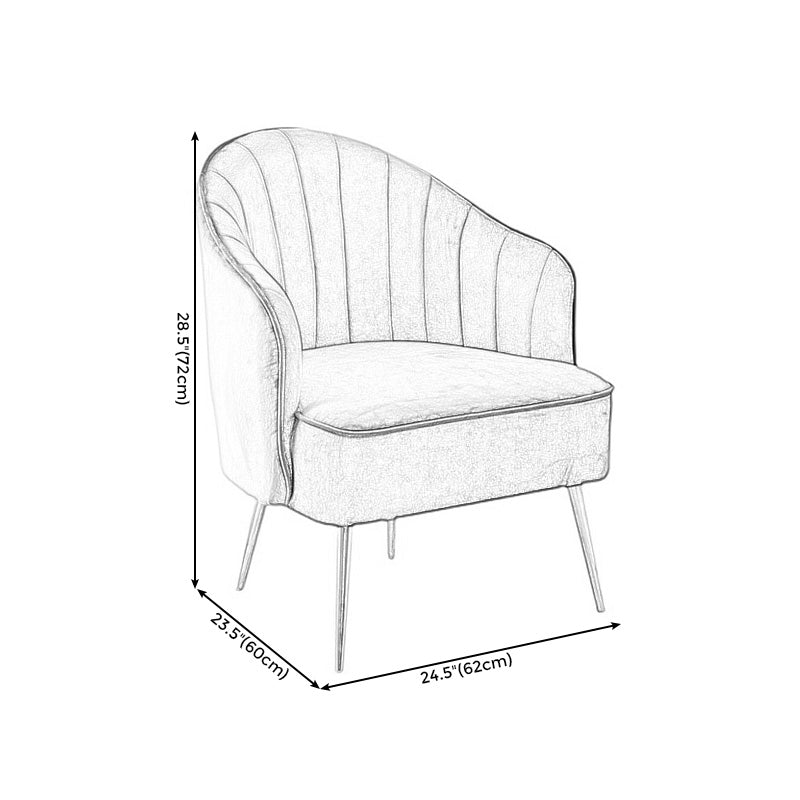 24.4"Wide Velvet Sloped Arms Barrel Chair with Basic Four Legs and Sewn Pillow Back