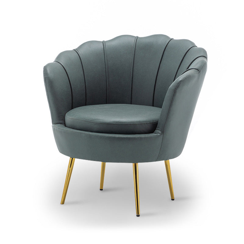 28.74" L x 28.74" W Velvet/Bonded Leather Barrel Accent Chair Sewn Pillow Back Chair