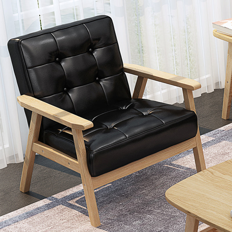 Square arm 25.5"W Faux Leather Arm Chair with Basic Four Legs and Tufted Back