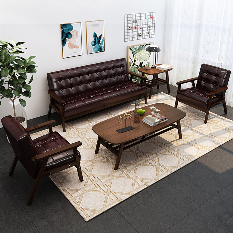 Square arm 25.5"W Faux Leather Arm Chair with Basic Four Legs and Tufted Back