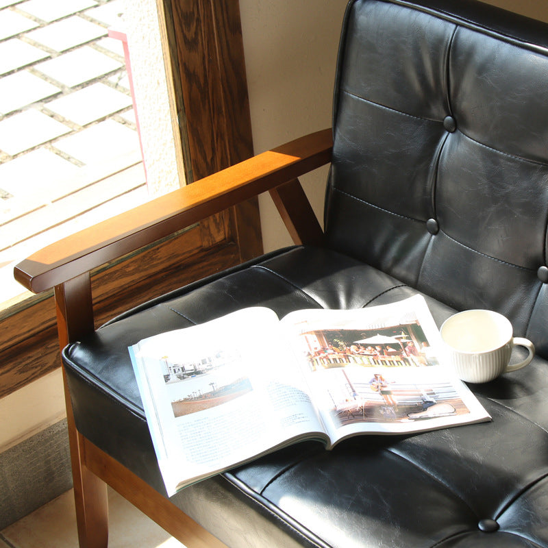 Square arm 25.5"W Faux Leather Arm Chair with Basic Four Legs and Tufted Back