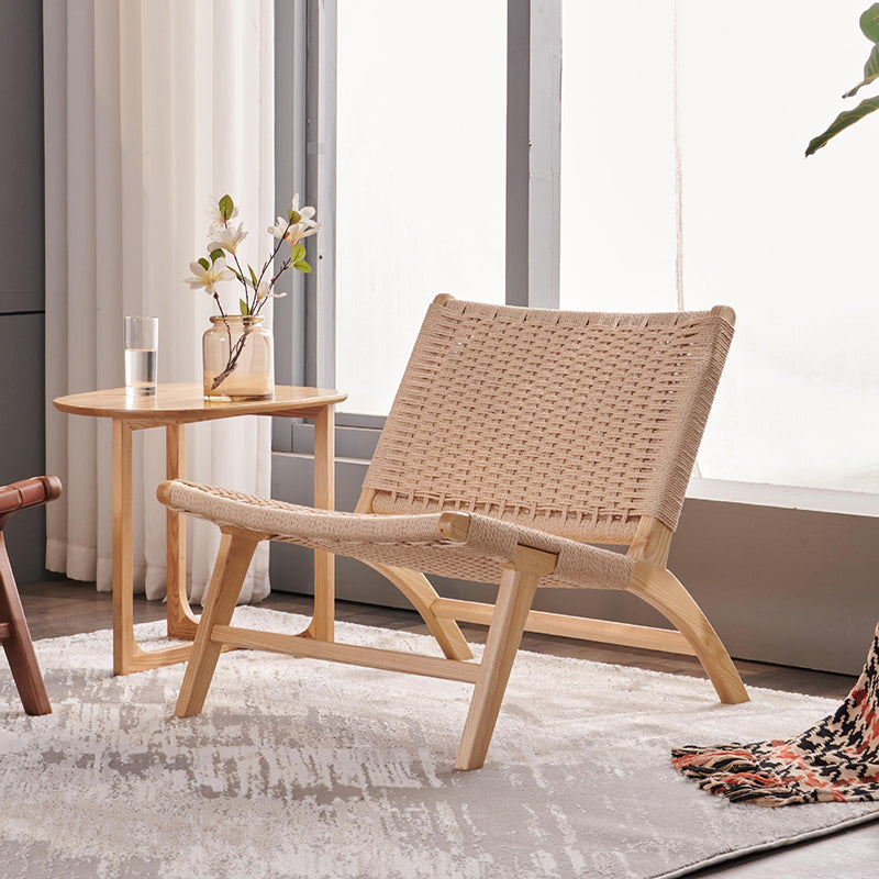 25.59" L x 31.88" W x 25.98" H Brown/Nautral Woven Accent Chair Solid Wood Lounge Chair