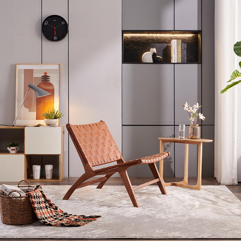 25.59" L x 31.88" W x 25.98" H Brown/Nautral Woven Accent Chair Solid Wood Lounge Chair