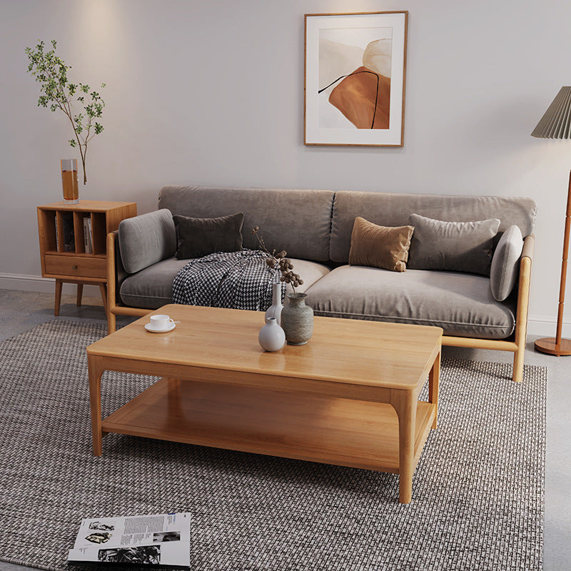 Modern Wooden 4 Legs Coffee Table with Shelf Rectangular Cocktail Table in Oak/Walnut