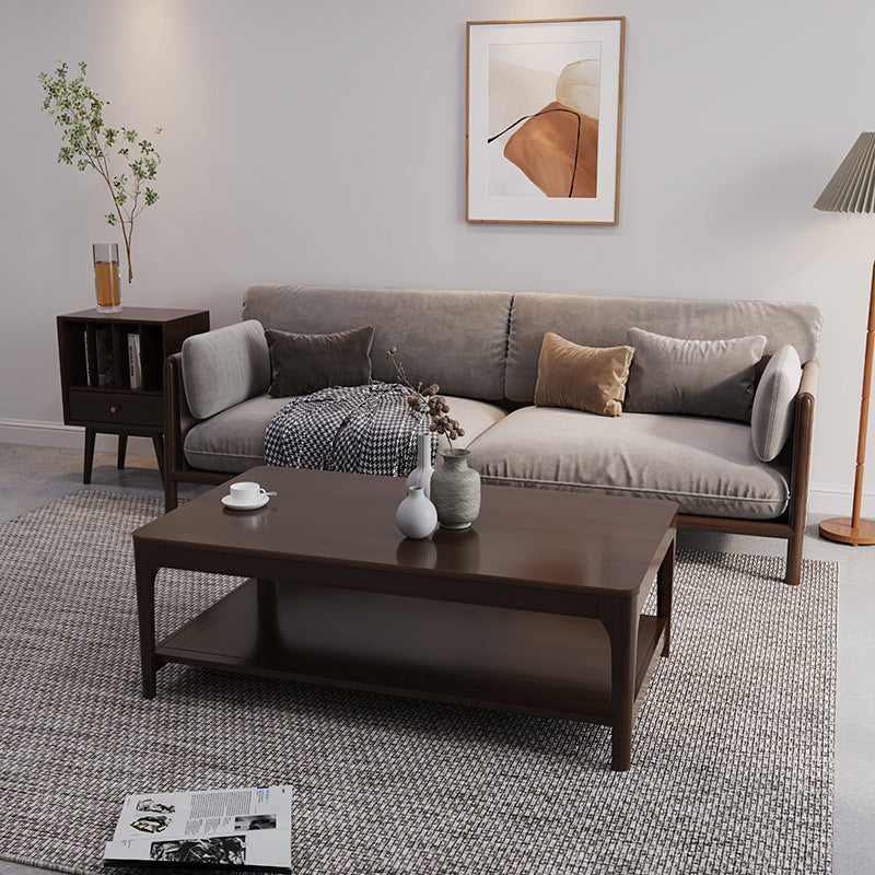 Modern Wooden 4 Legs Coffee Table with Shelf Rectangular Cocktail Table in Oak/Walnut