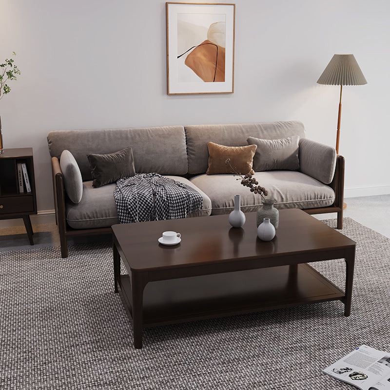 Modern Wooden 4 Legs Coffee Table with Shelf Rectangular Cocktail Table in Oak/Walnut