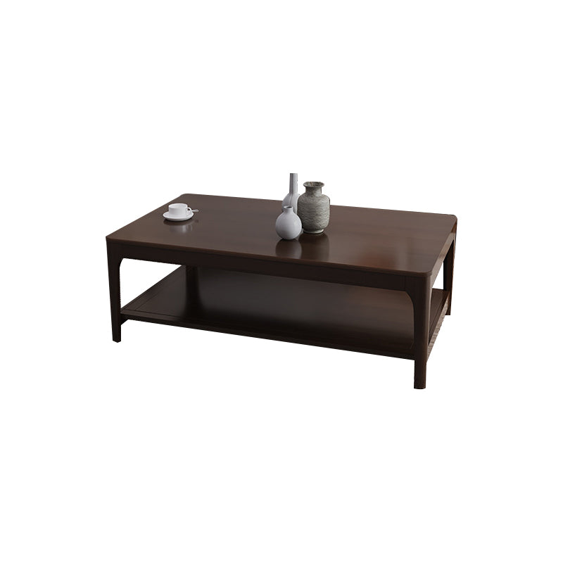 Modern Wooden 4 Legs Coffee Table with Shelf Rectangular Cocktail Table in Oak/Walnut