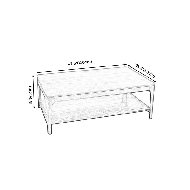Modern Wooden 4 Legs Coffee Table with Shelf Rectangular Cocktail Table in Oak/Walnut