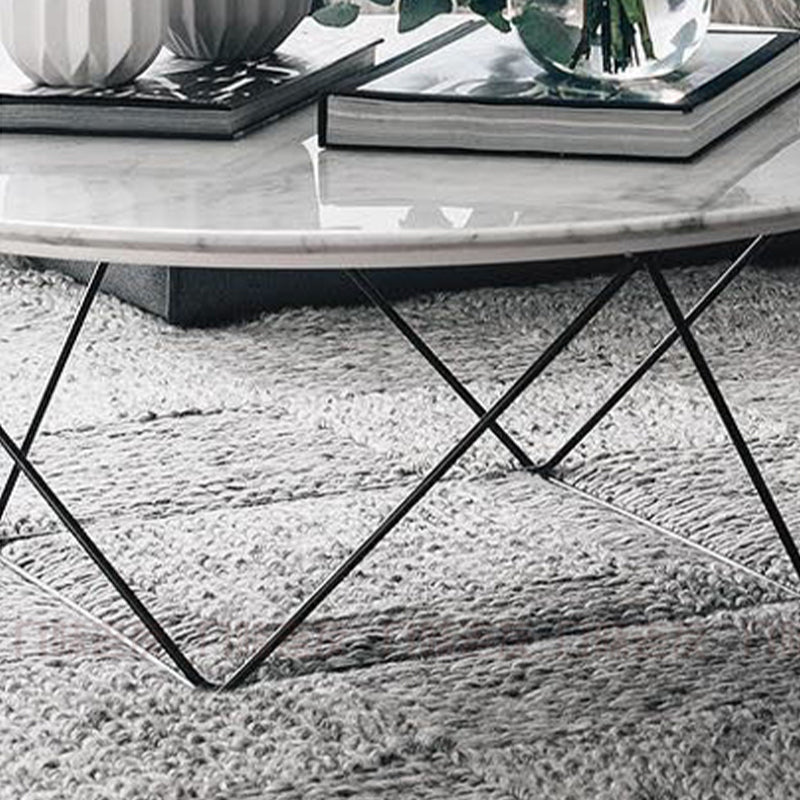 Frame Base Coffee Table Round Black/White Stone Cocktail Table