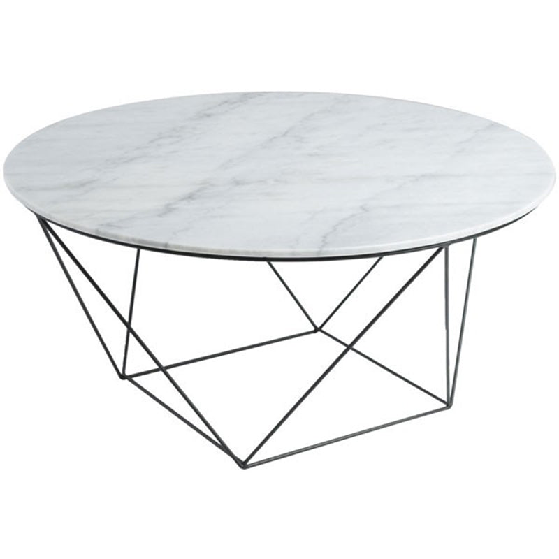 Frame Base Coffee Table Round Black/White Stone Cocktail Table