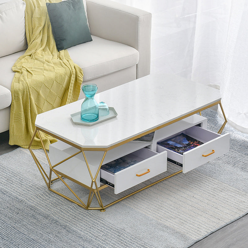 Modern Slate Geometric Coffee Table Gold Metal Frame Coffee Table with Storage