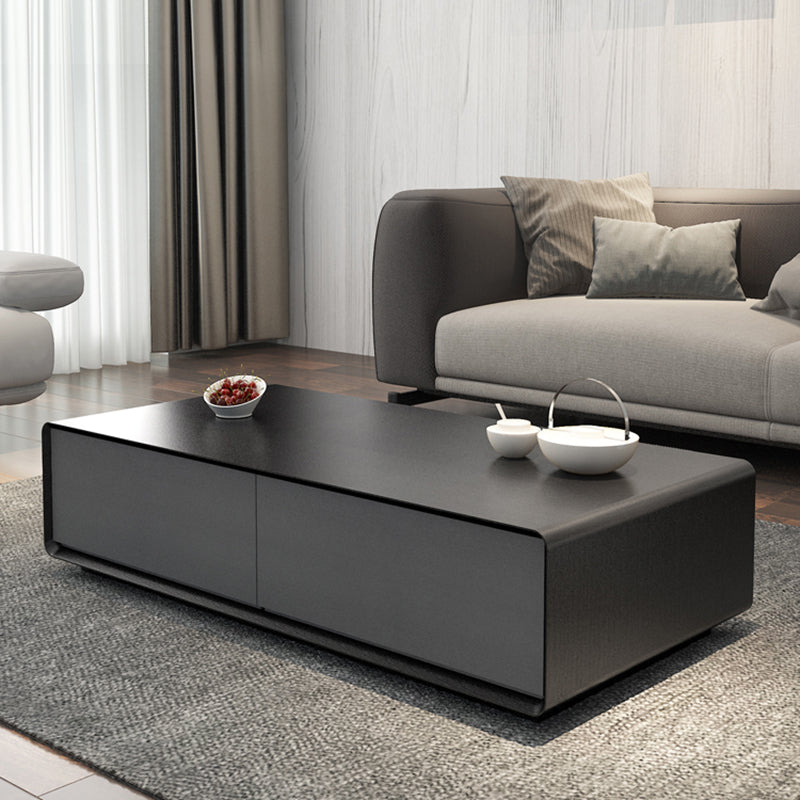 Wooden Block Cocktail Table with Drawers Rectangle Coffee Table in Natural