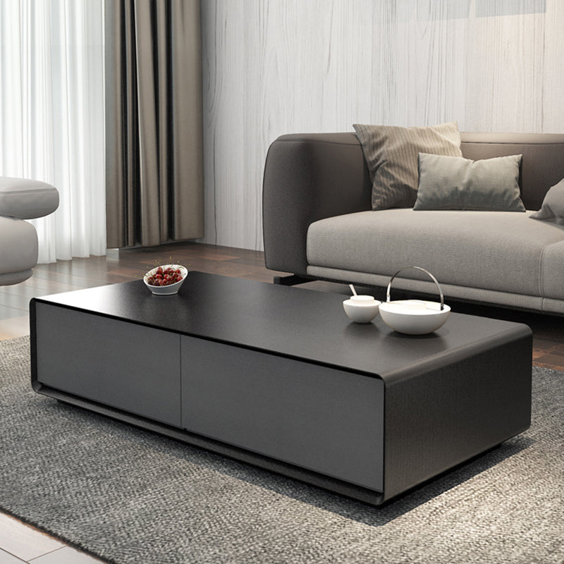 Wooden Block Cocktail Table with Drawers Rectangle Coffee Table in Natural