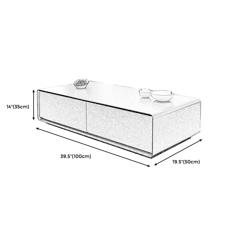 Wooden Block Cocktail Table with Drawers Rectangle Coffee Table in Natural