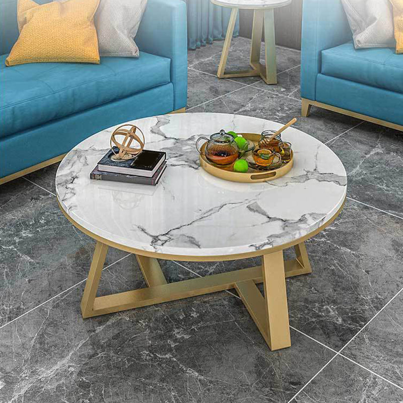 Modern Round Marble Coffee Table Metal Cross Legs Coffee Table