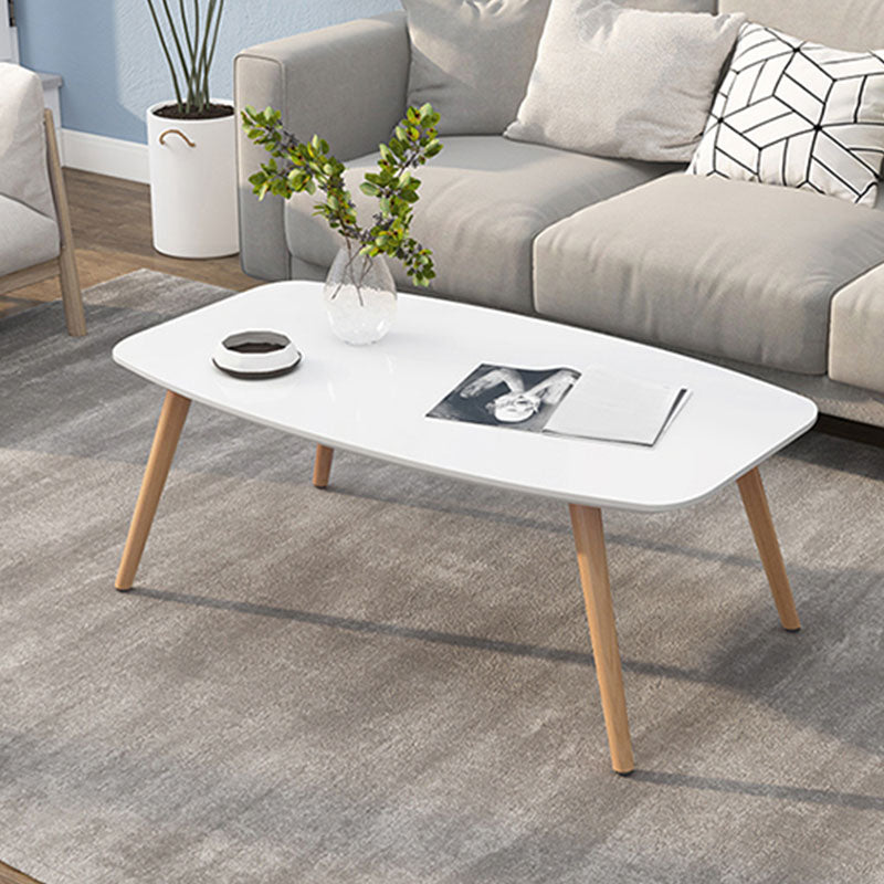 4 Legs Coffee Table Geometric Wood Cocktail Table in White and Natural