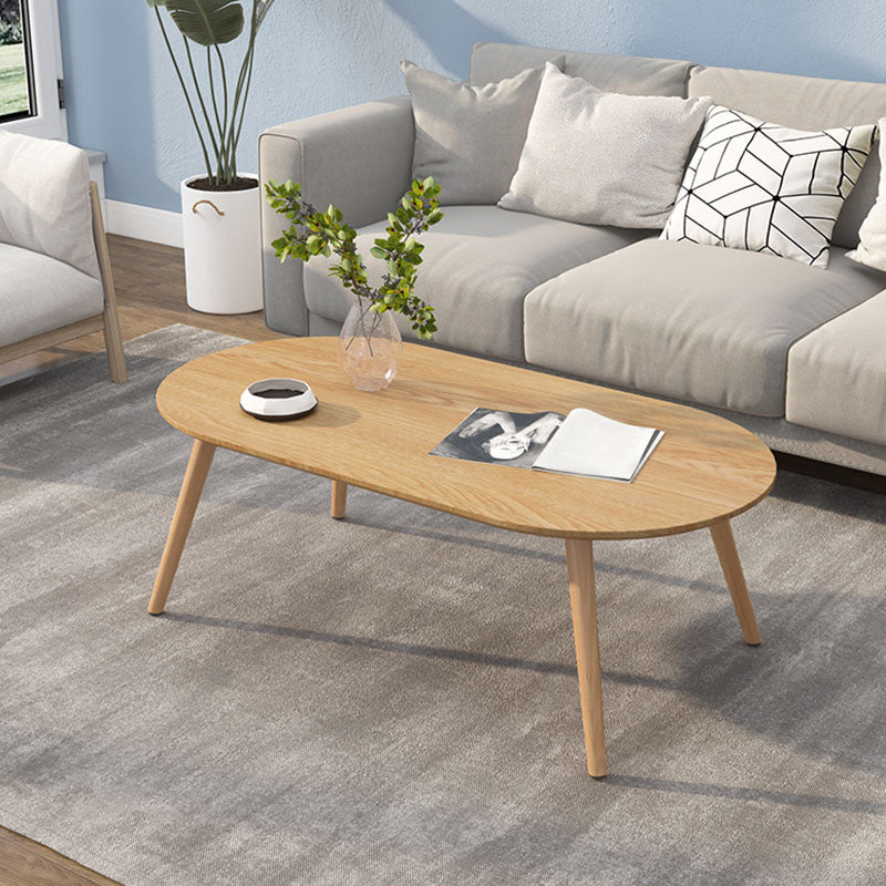 4 Legs Coffee Table Geometric Wood Cocktail Table in White and Natural