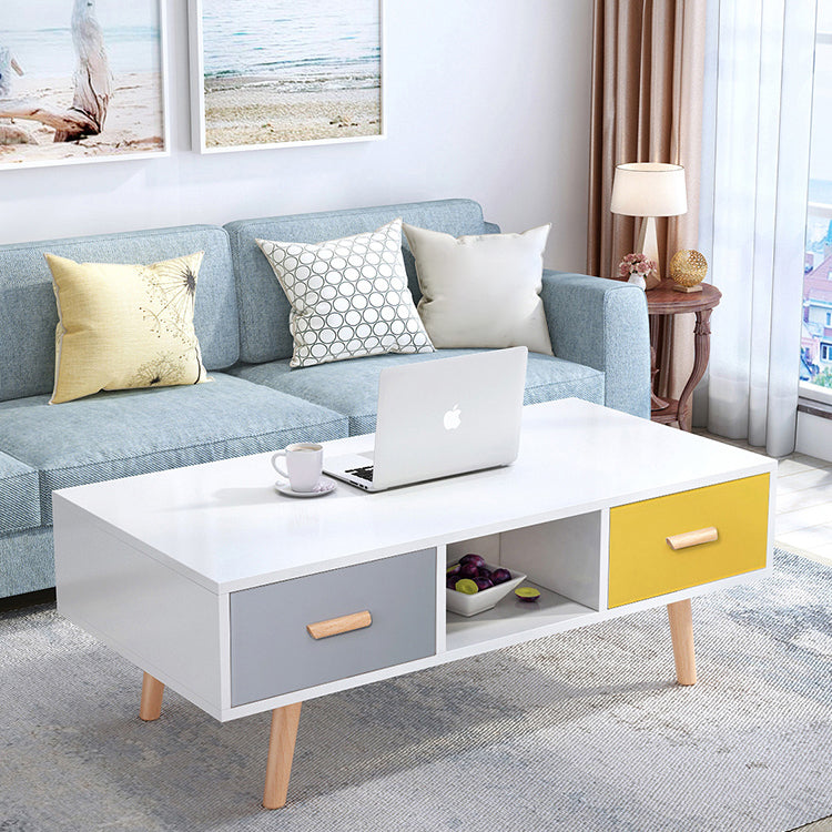 Modern 4 Legs Cocktail Table Wood 1 Single Coffee Table with Drawers