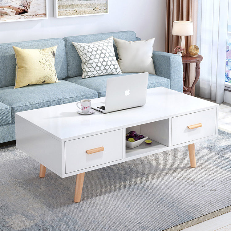 Modern 4 Legs Cocktail Table Wood 1 Single Coffee Table with Drawers