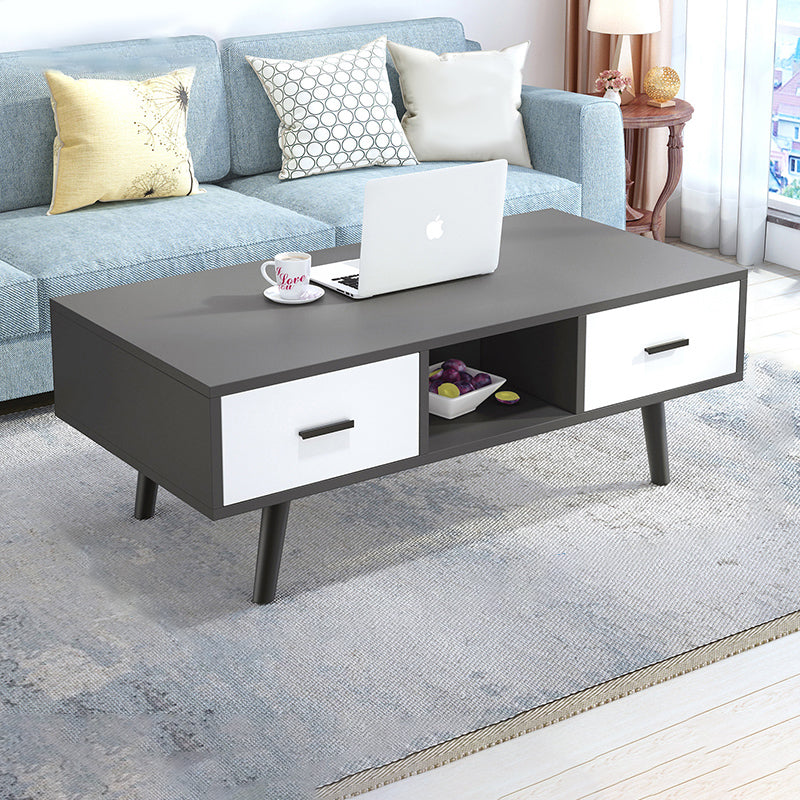 Modern 4 Legs Cocktail Table Wood 1 Single Coffee Table with Drawers