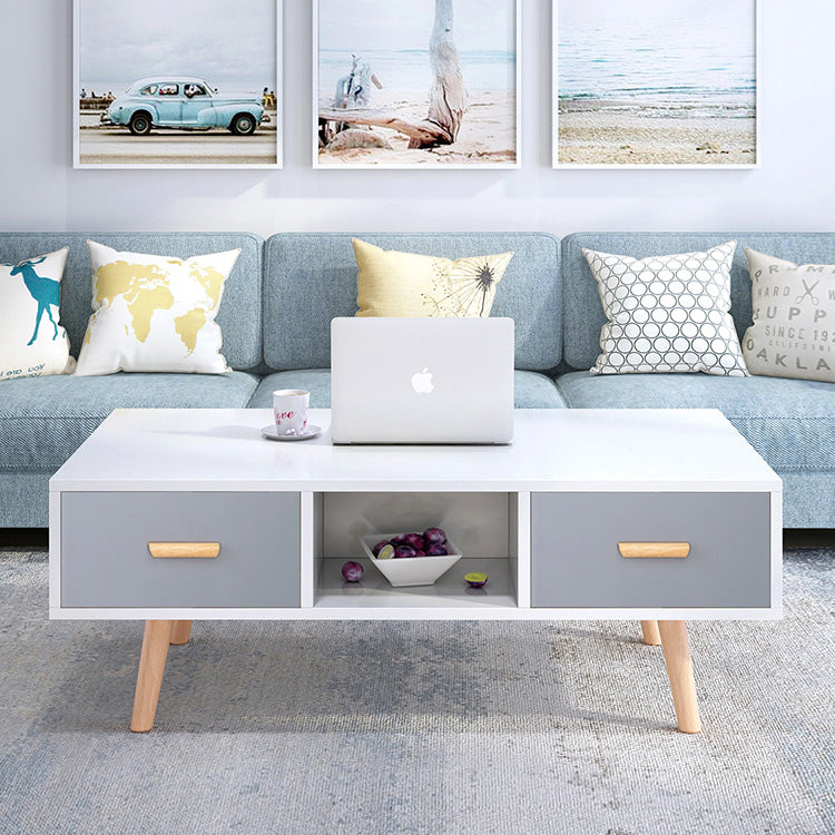 Modern 4 Legs Cocktail Table Wood 1 Single Coffee Table with Drawers