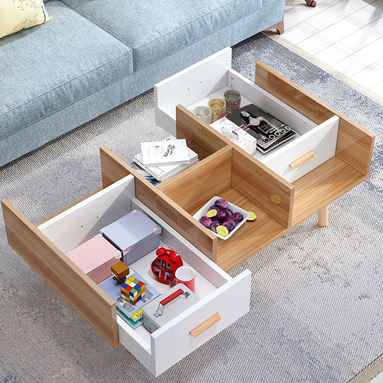 Modern 4 Legs Cocktail Table Wood 1 Single Coffee Table with Drawers