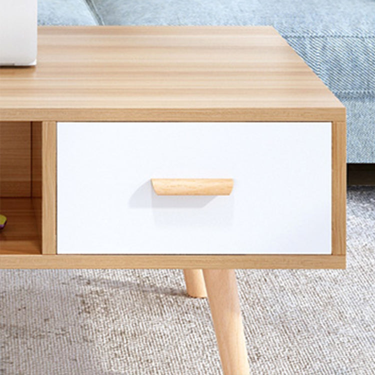 Modern 4 Legs Cocktail Table Wood 1 Single Coffee Table with Drawers