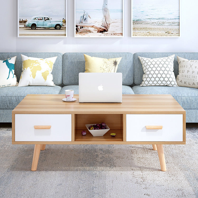 Modern 4 Legs Cocktail Table Wood 1 Single Coffee Table with Drawers