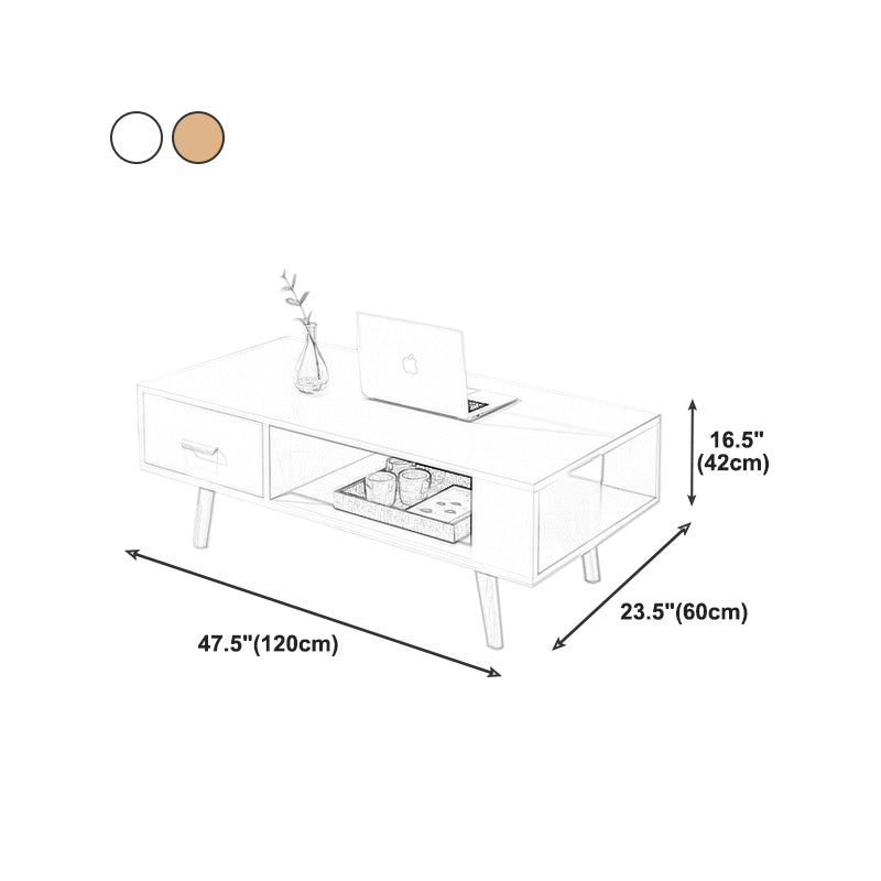Modern 4 Legs Cocktail Table Wood 1 Single Coffee Table with Drawers