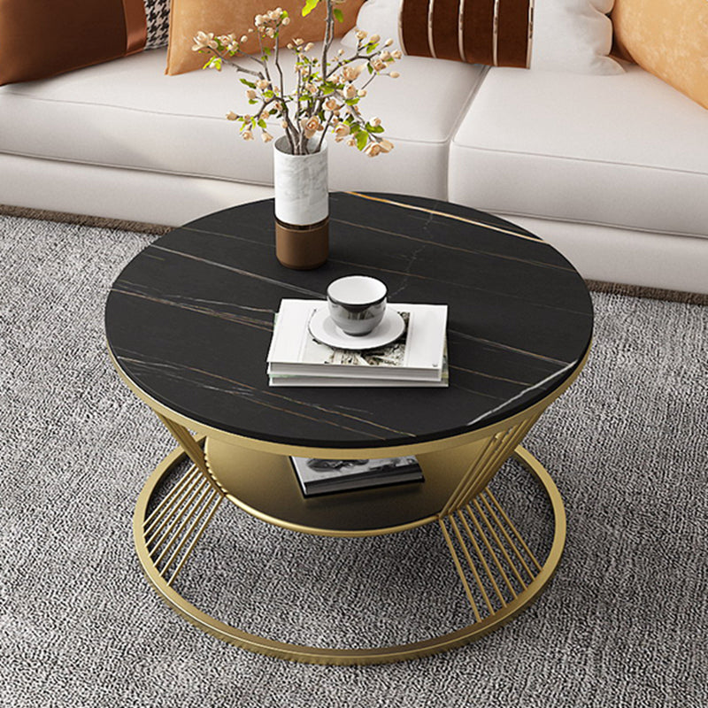 Modern Black/White Frame 1 Coffee Table Round Slate and Steel Table