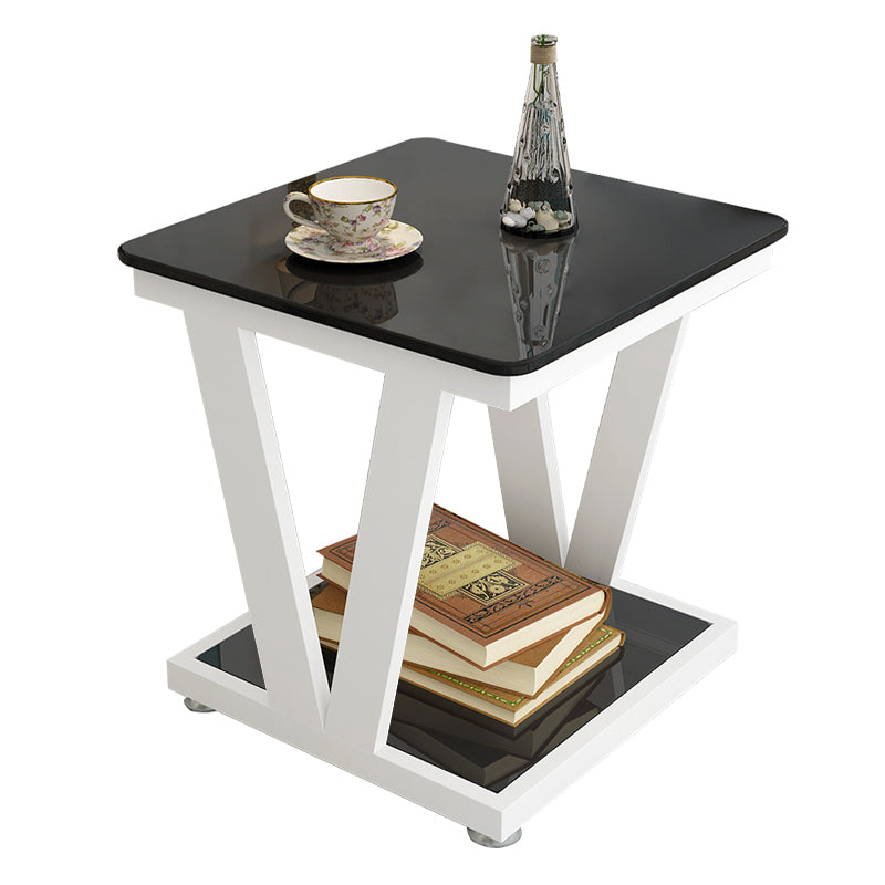 Modern Metal Frame 1 Coffee Table Black/White Square Glass Top Table