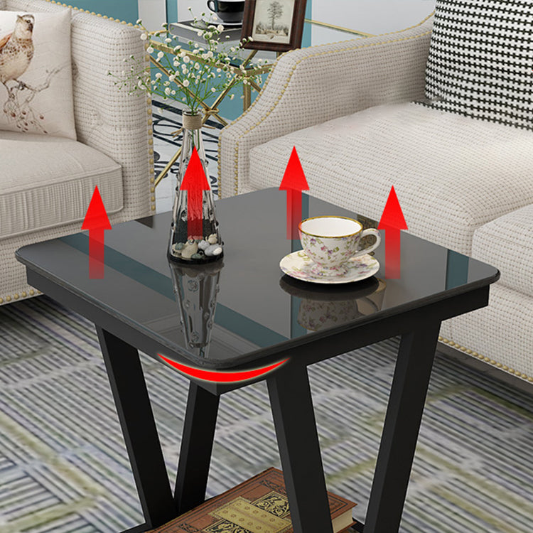Modern Metal Frame 1 Coffee Table Black/White Square Glass Top Table
