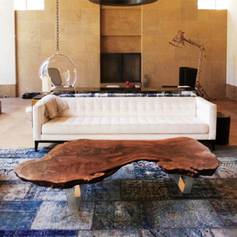 Modern Live Edge Coffee Table Geometric Red Wood Sled Cocktail Table